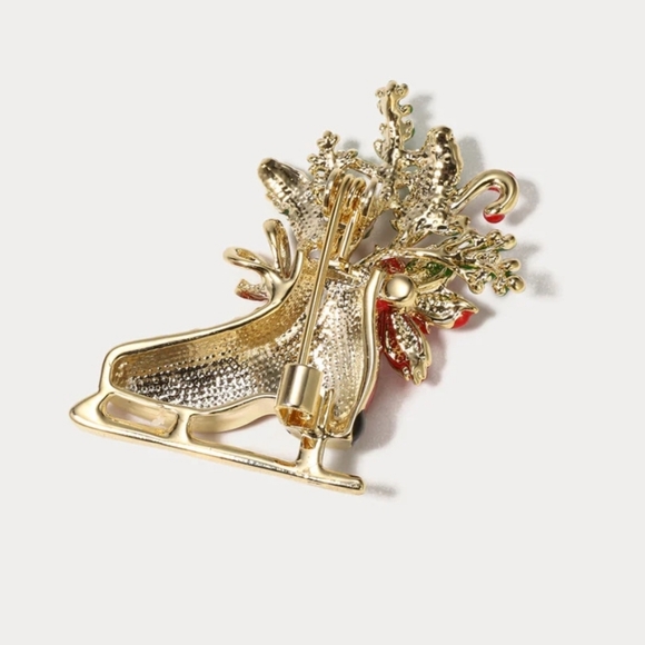 🎁Christmas Festive Ice Skate Brooch with Holiday Accents Ice Skate Accessories - Picture 3 of 3